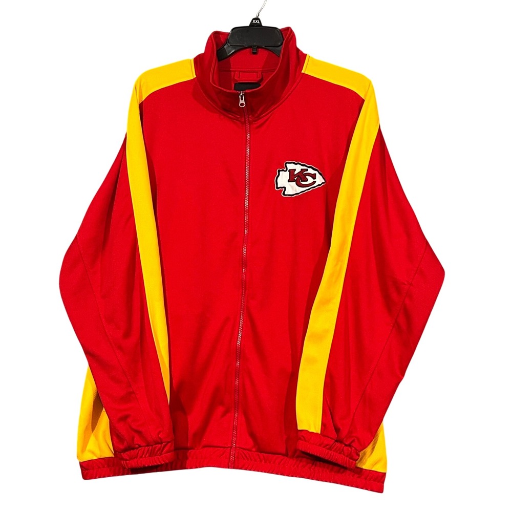 NFL Kansas City Chiefs Track Jacket Mens XXL Red Yellow Full Zip Sideline Gear